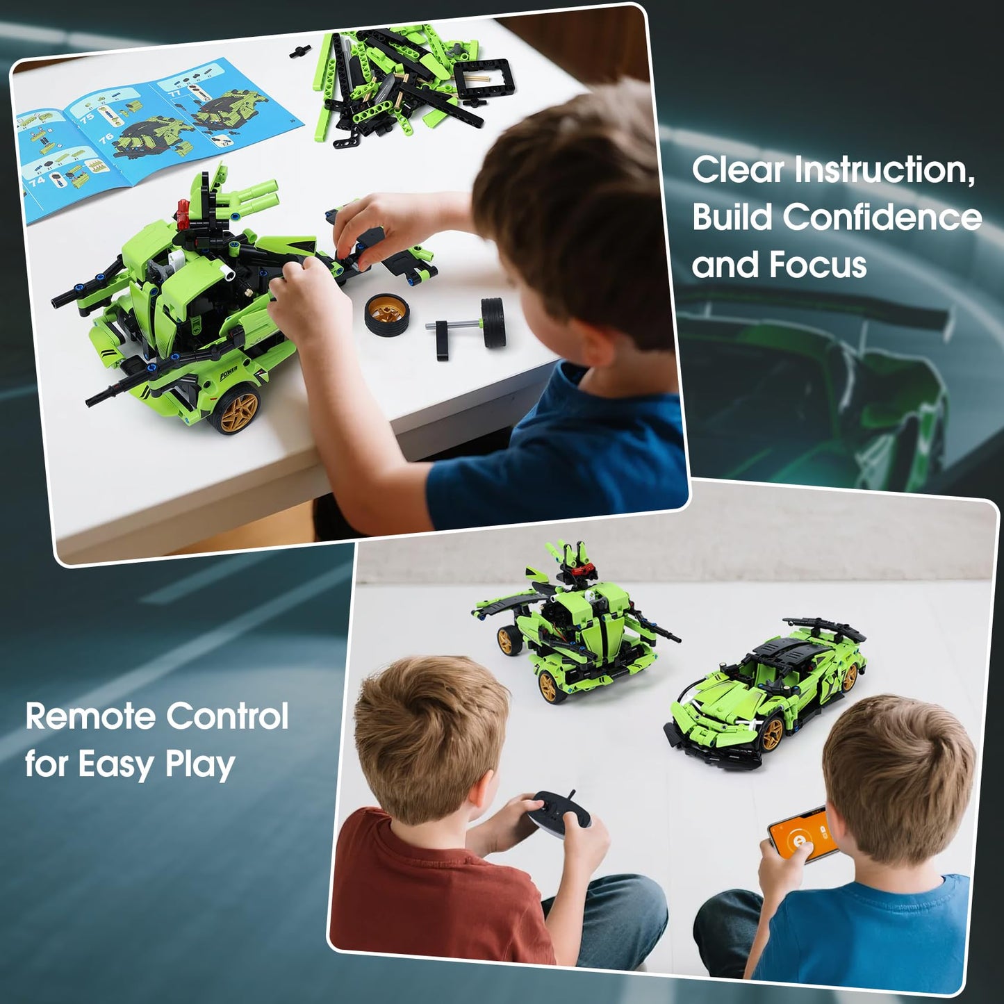 IQKidz STEM Building Blocks Kit for Kids - 2 in 1 Remote Control Race Car and Robot Toy, Great Gift for Boys, Teens Age 6 7 8-12+ Year Old Who Love