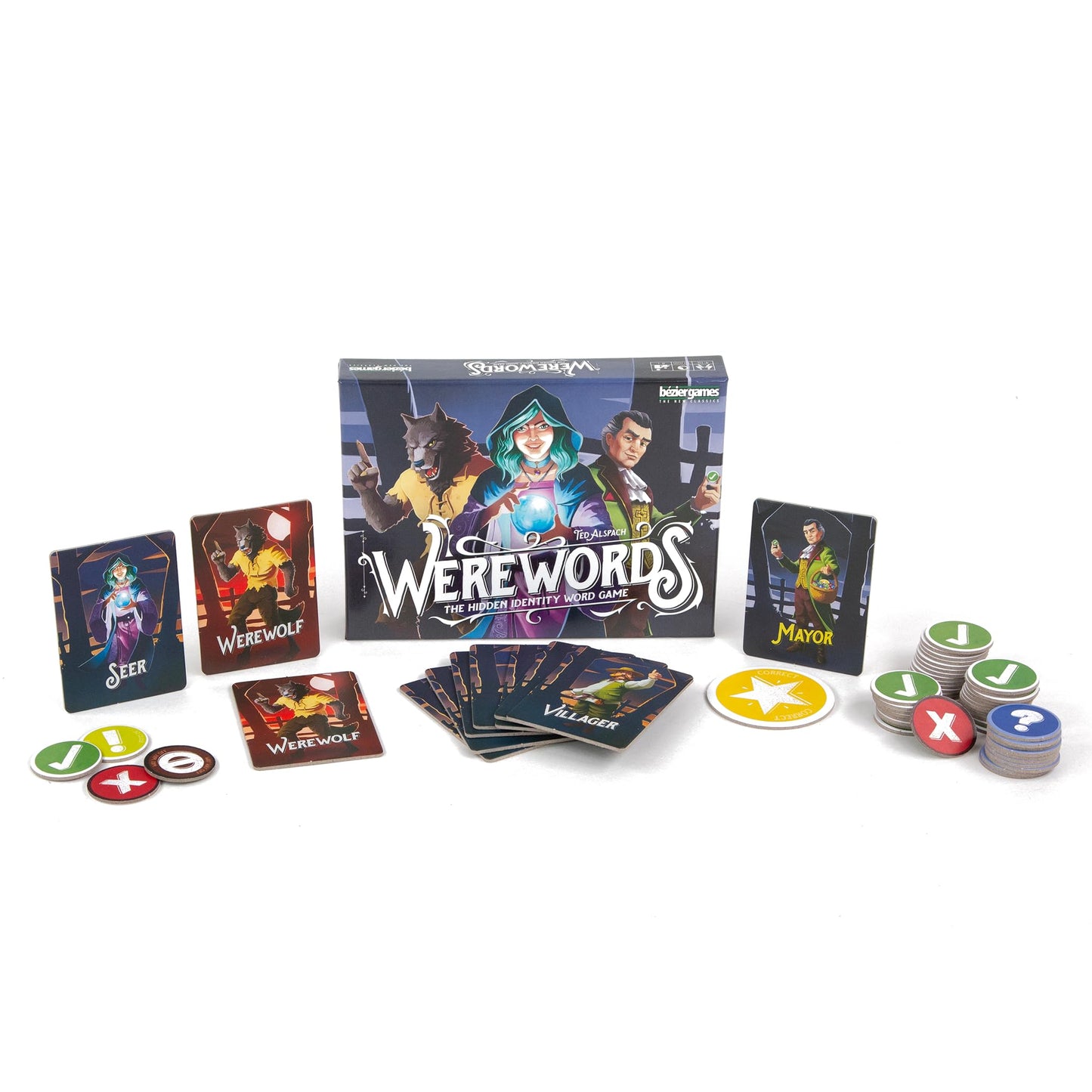 Bezier Games Werewords | Fast 5-Minute Word-Guessing Social Deduction and Bluffing Family Game | Hidden Roles and Voting | 4-10 Players