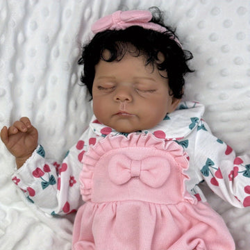 GUESSBELLY 50 CM Asleep Reborn Black Brown Skin Baby Doll Toy for Girl Lifelike Vinyl Limbs Cloth Body Doll Lovely Handmade Birthday Gift Play House