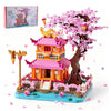 Japanese Cherry Blossom Tree Building Set for Adults, House Architecture Model Kit with Pink Sakura Flowers, Creative Bonsai Decor for Home Office