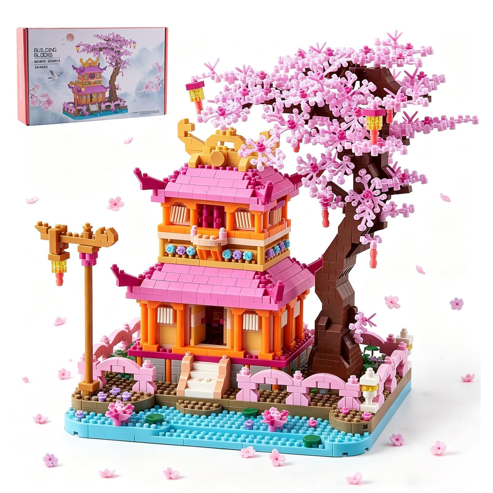 Japanese Cherry Blossom Tree Building Set for Adults, House Architecture Model Kit with Pink Sakura Flowers, Creative Bonsai Decor for Home Office