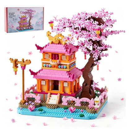 Japanese Cherry Blossom Tree Building Set for Adults, House Architecture Model Kit with Pink Sakura Flowers, Creative Bonsai Decor for Home Office