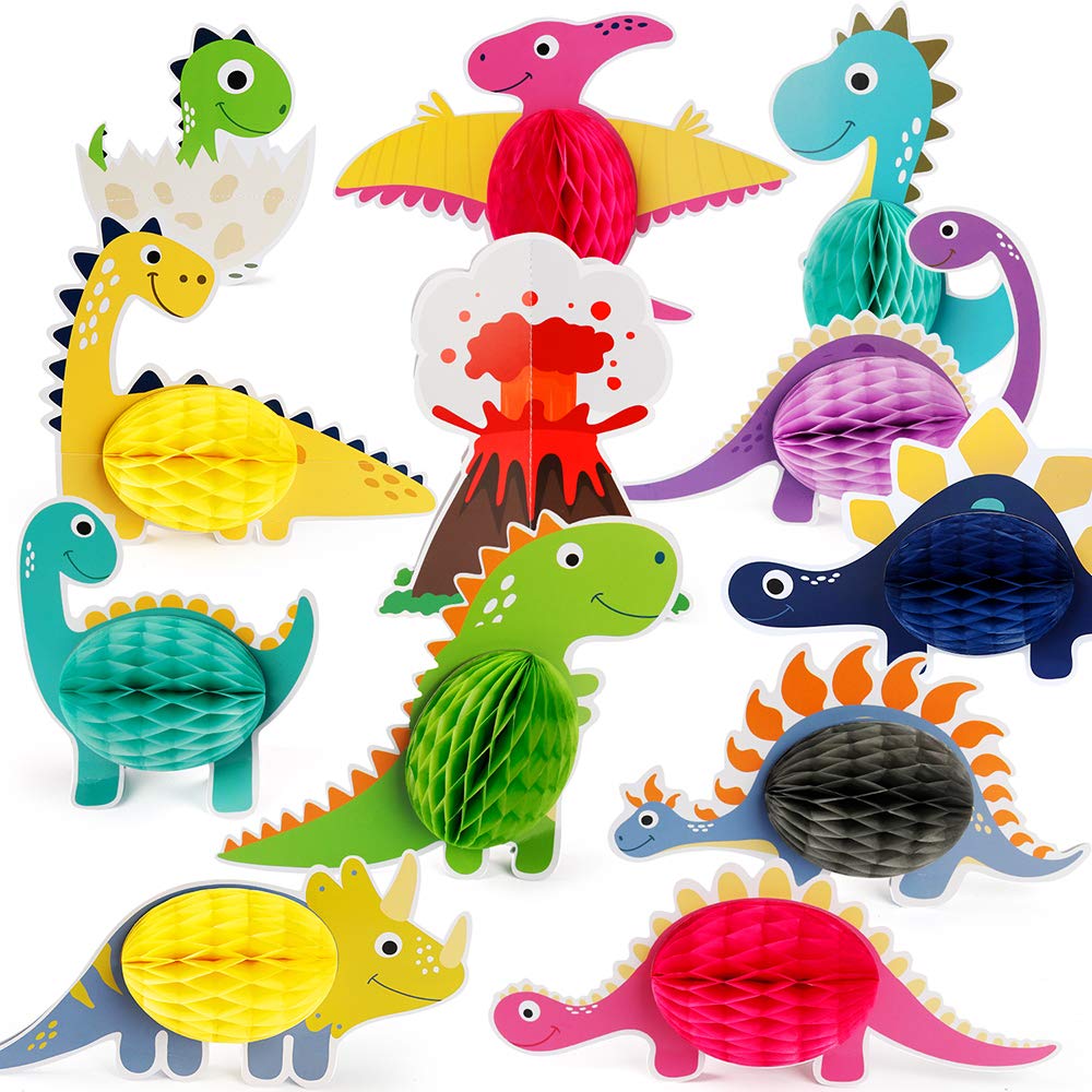 Mocoosy 12 Pieces Dinosaur Party Honeycomb Centerpieces Table Decorations, Dinosaur Birthday Party Supplies Paper Center Piece Table Topper for Kids