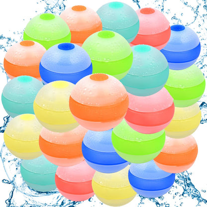 Reusable Water Balloons, Quick Fill Self-Sealing Water Bomb Balloons, Refillable Silicone Water Splash Ball with Mesh Bag for Kids Summer