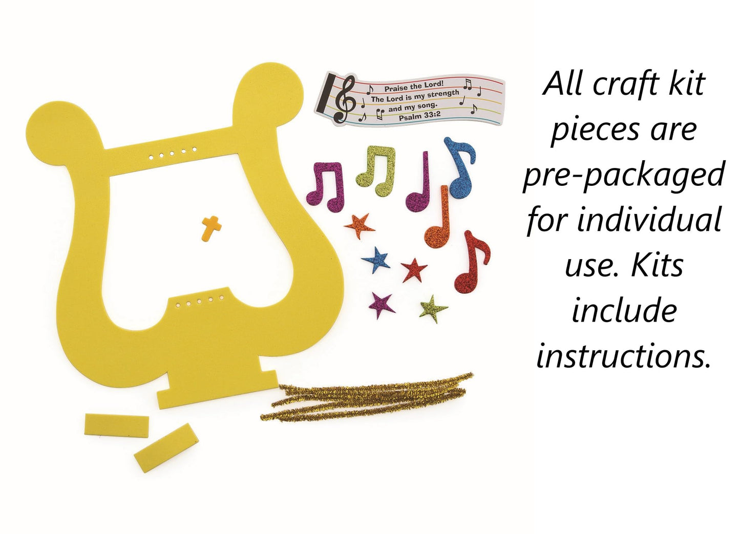 Fun Express Praise The Lord David's Harp Craft Kit - Church Sunday School VBS 2026 Children's Craft Supplies Bible Verse Project - Makes 12