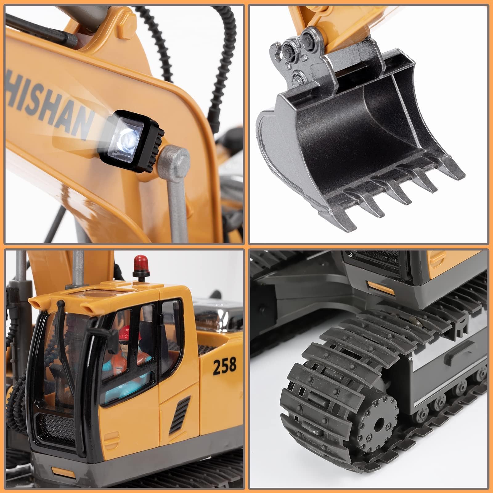 KidsFaves Remote Control Excavator Toys for Boys Turns 680-degree 2 Batteries Metal Shovel Lights/Sounds Construction Toys Birthday Gifts Boy Toys