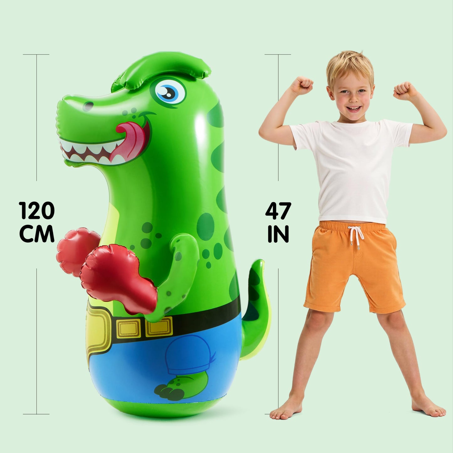 SYNCFUN Inflatable Punching Bag for Kids 47 Inches, Kids Blow up Punching Bag Toys, T.rex Dinosaur Bouncing-Back Bopper