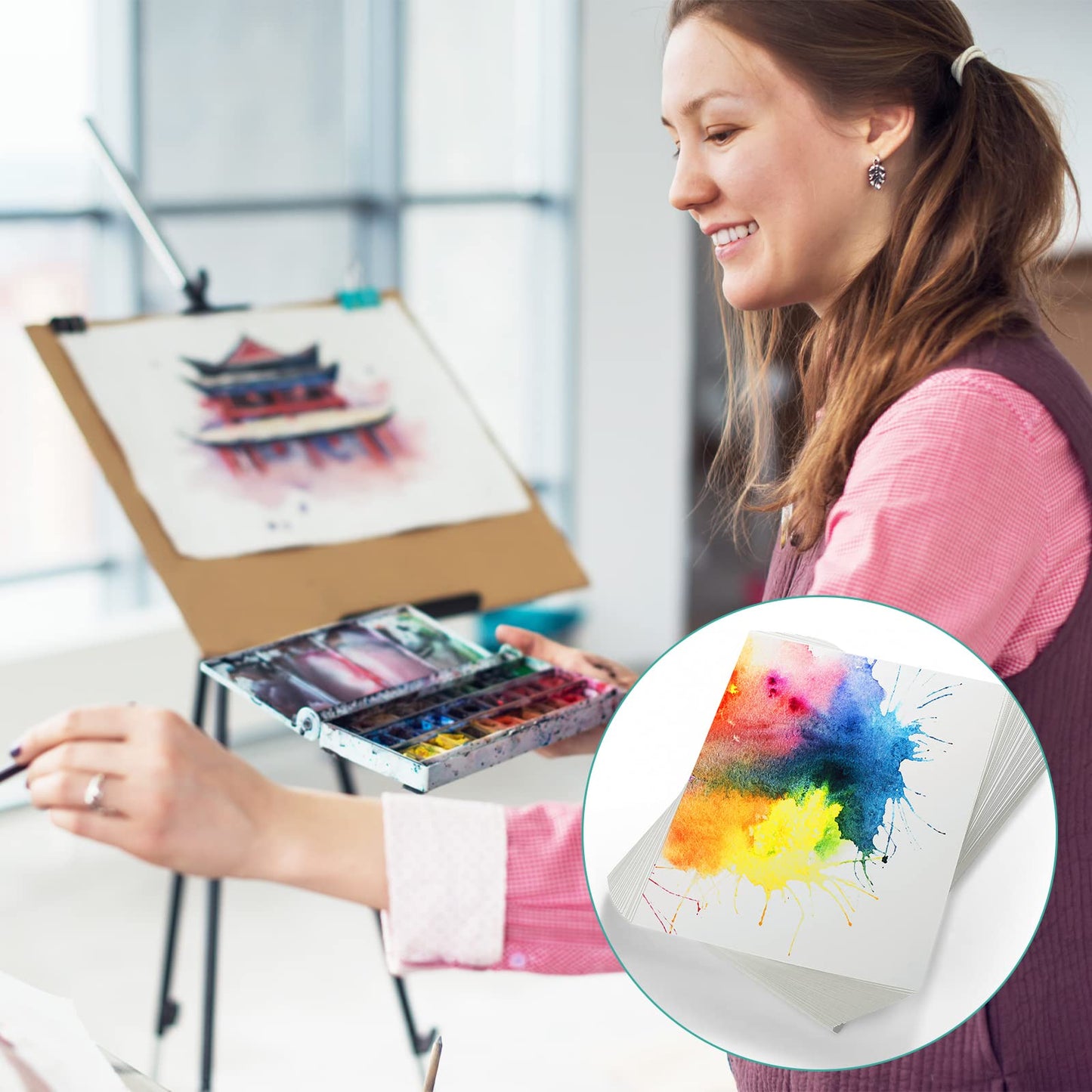 TecUnite 60 Sheets Watercolor Paper Pad Bulk Art White Cold Press Painting Paper for Artist Watercolorist Drawing(6 x 12 Inch,Cold Press)