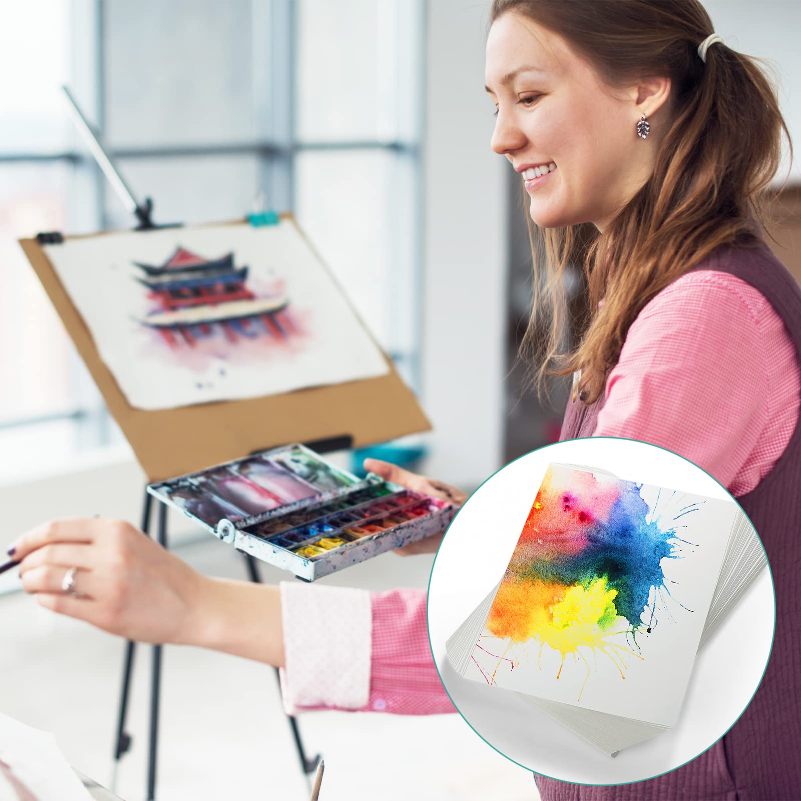 TecUnite 60 Sheets Watercolor Paper Pad Bulk Art White Cold Press Painting Paper for Artist Watercolorist Drawing(6 x 12 Inch,Cold Press)