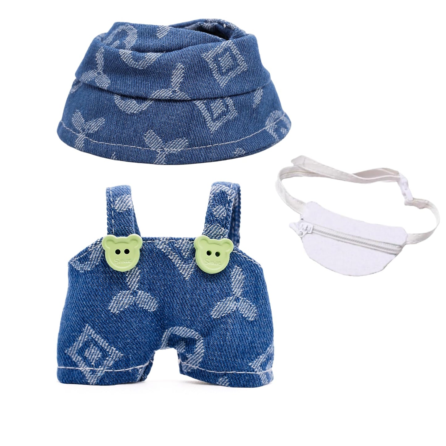 LYBHYQTII Doll Clothes Compatible with Labubu 17cm 3 Piece Denim Set Including a Blue Rompers, White Bag, Hat - Cowboy Stylish Adorable Premium Outfit