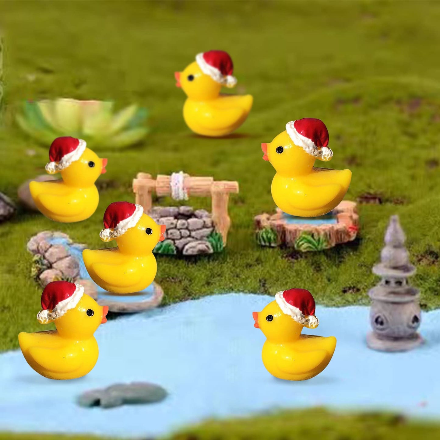 EOMTUR 50PCS Mini Christmas Ducks Exquisite Mini Duck Figures Small Rubber Ducks for Reunion Decoration Birthday Bath Cake Ornament (Yellow)