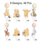 48 Pcs Classic Winnie Cupcake Toppers Cake Topper Cute Baby Shower Decorations Adorable For Bee Themed Party Decor Welcome Baby First Birthday