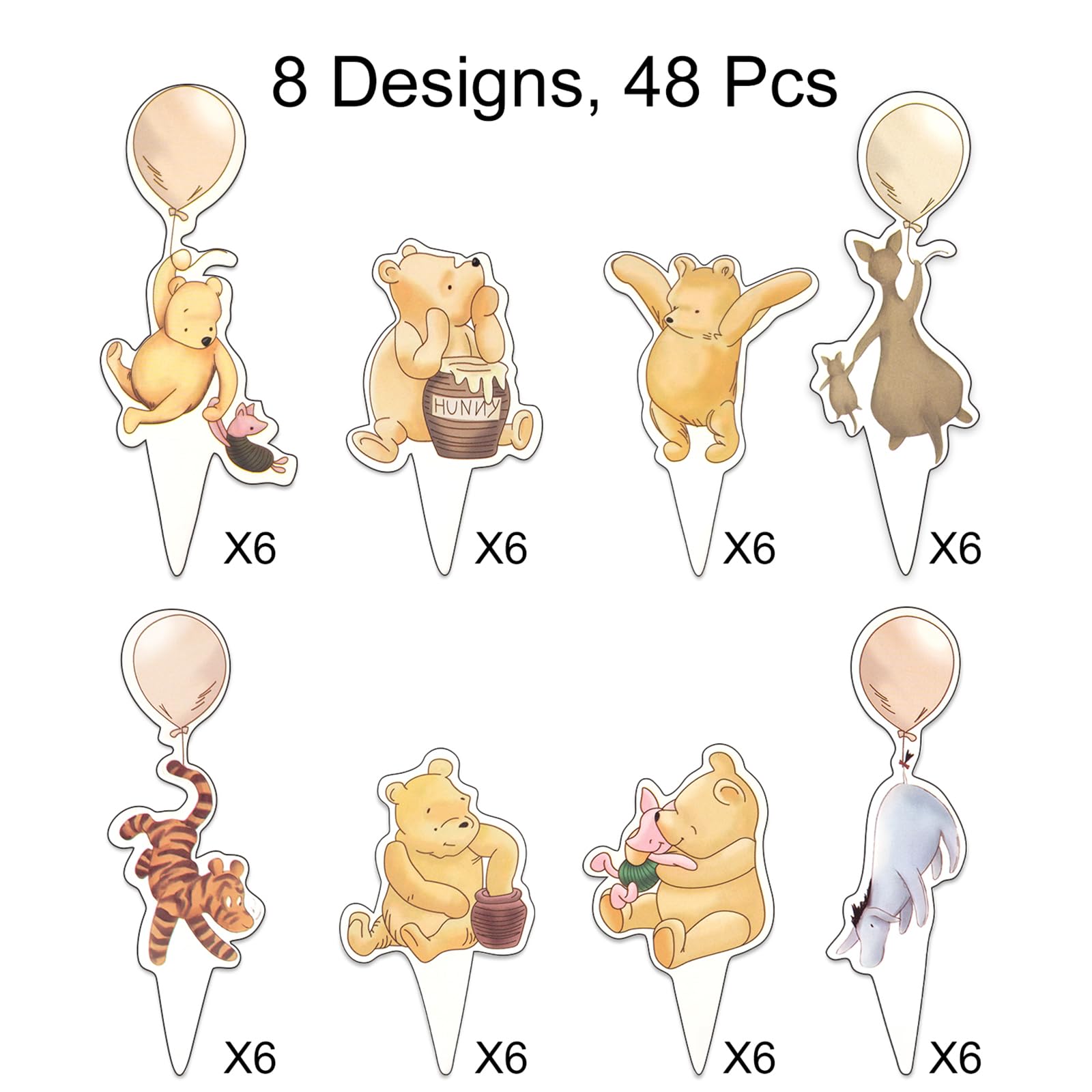 48 Pcs Classic Winnie Cupcake Toppers Cake Topper Cute Baby Shower Decorations Adorable For Bee Themed Party Decor Welcome Baby First Birthday