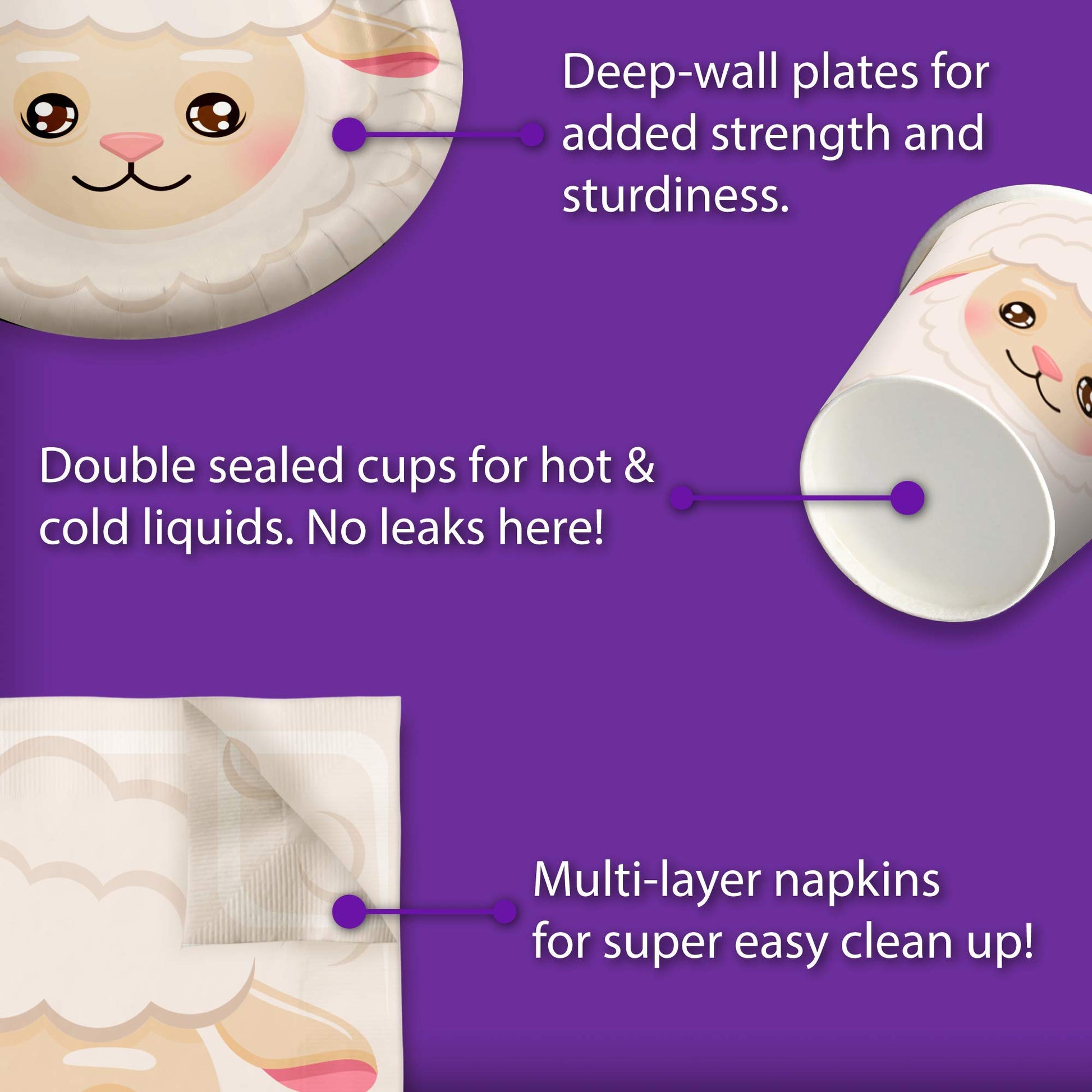 Sheep Birthday Party Supplies Set Plates Napkins Cups Tableware Kit for 16
