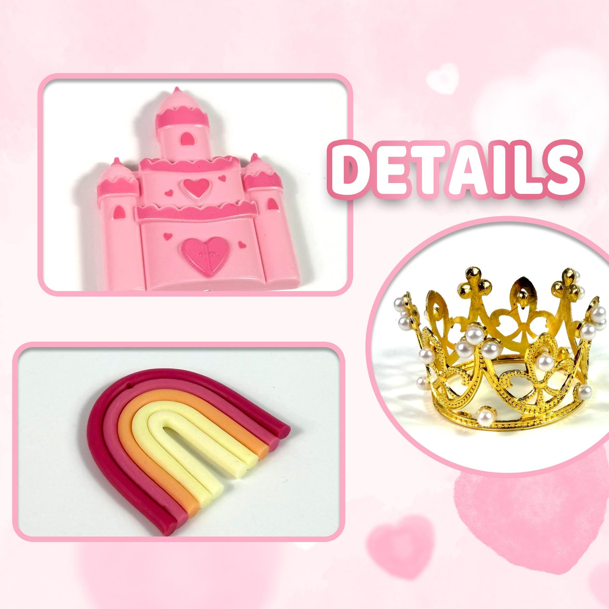 Princess Cake Toppers Castle Cake Decorations with Bows Butterflies Balls Rainbow for Princess Themes Birthday