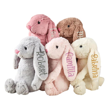shiguangji Embroidered Plush Bunny with Child's Name - Personalized Long Ear Bunny for Baby Gift, Stuffed Animal,Custom Perfect Keepsake