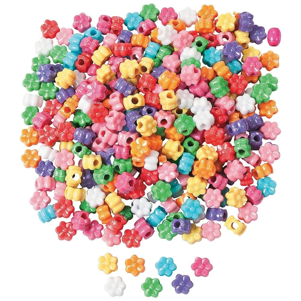 Fabulous Flower Pony Beads - Bulk Set of 600 - DIY Crafts for Kids