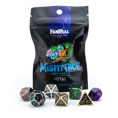 FanRoll Mystery Misfit Metals: Bag of 7 Assorted Polyhedral 16mm Metal Dice