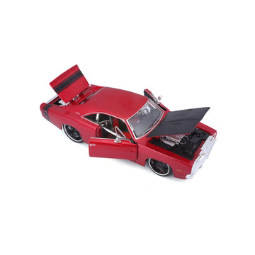 1969 Dodge Charger R/T Red Metallic with Black Hood and Black Stripes Classic Muscle 1/25 Diecast Model Car by Maisto