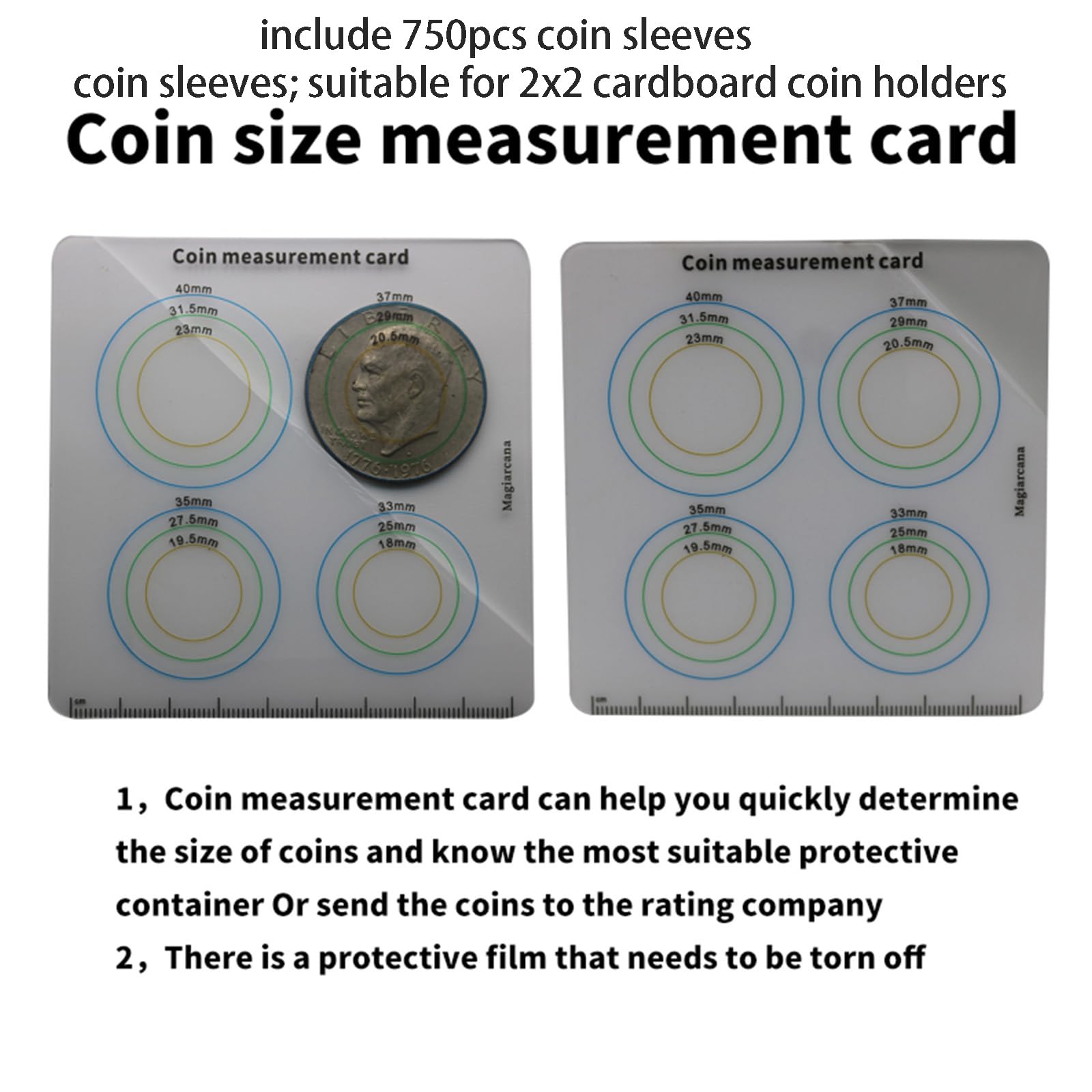 Magiarcana Coin Sleeves for All Coins, Plastic Coin Holders for Collectors, Premium Coin Protectors, Coin Storage & Collection Supplies (750)