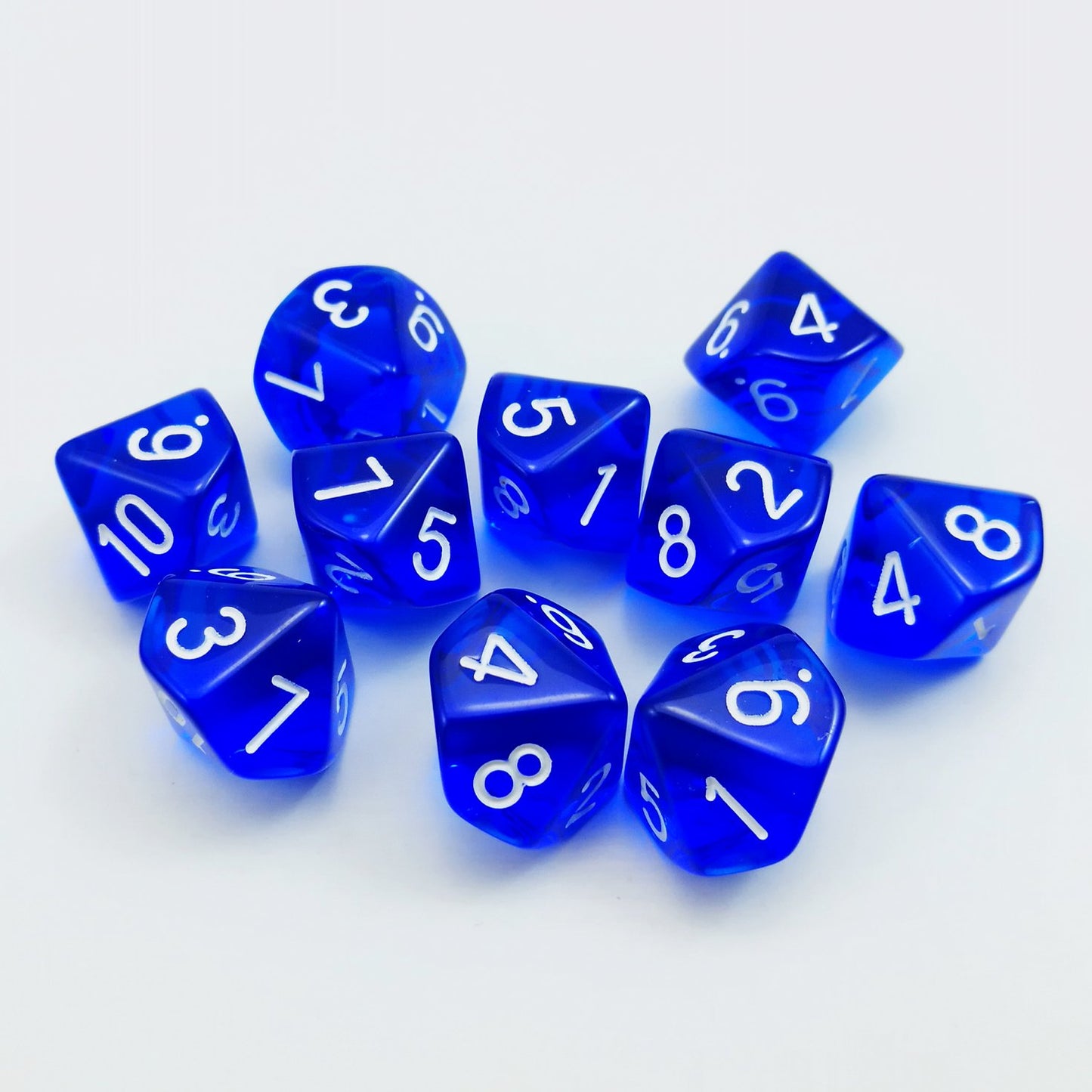 Bescon 10-Sided Polyhedral Dice, Blue "Translucent", Numbered 1-10, 10-Piece Set for Tabletop Games