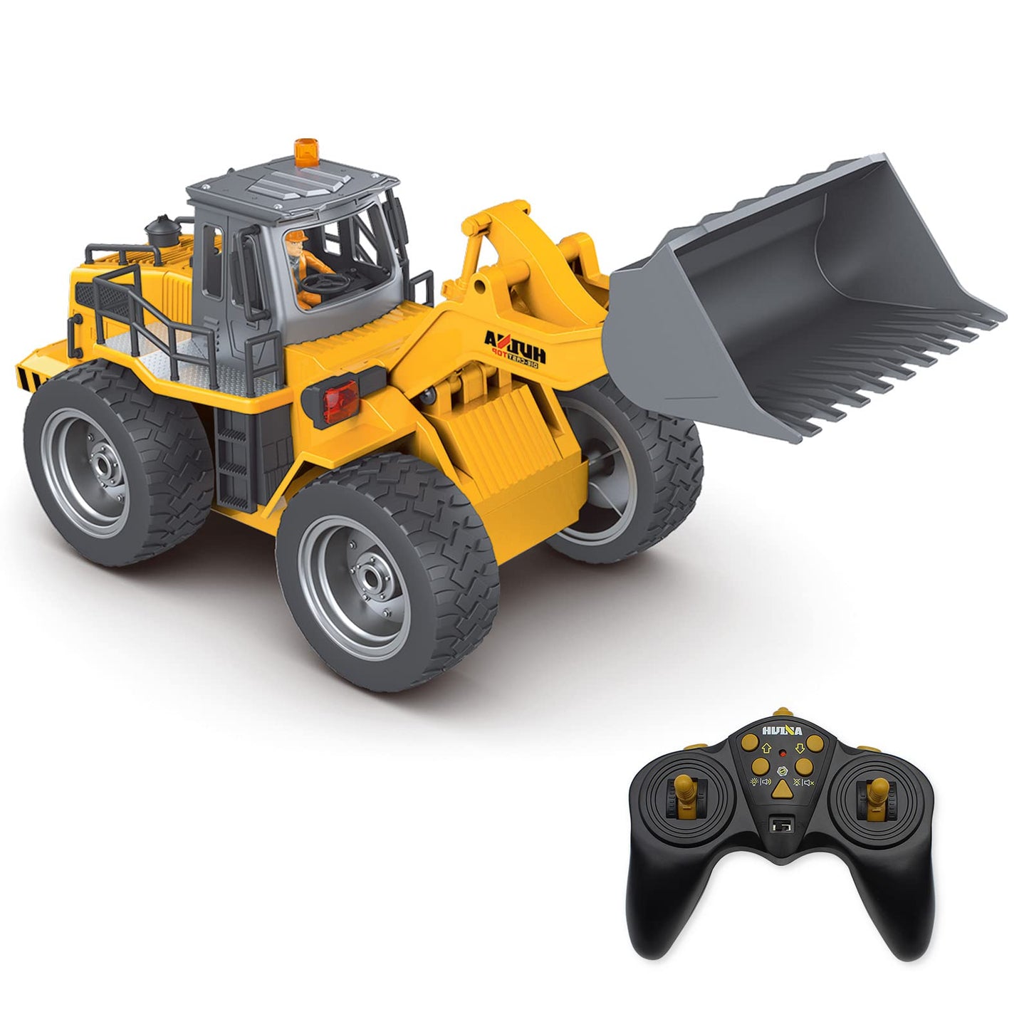 fisca RC Wheeled Front Loader Remote Control Bulldozer Truck 6 Channel 2.4G Alloy Vehicle Tractor Toy with Lights