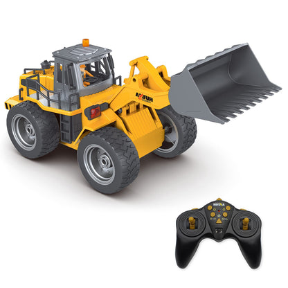 fisca RC Wheeled Front Loader Remote Control Bulldozer Truck 6 Channel 2.4G Alloy Vehicle Tractor Toy with Lights