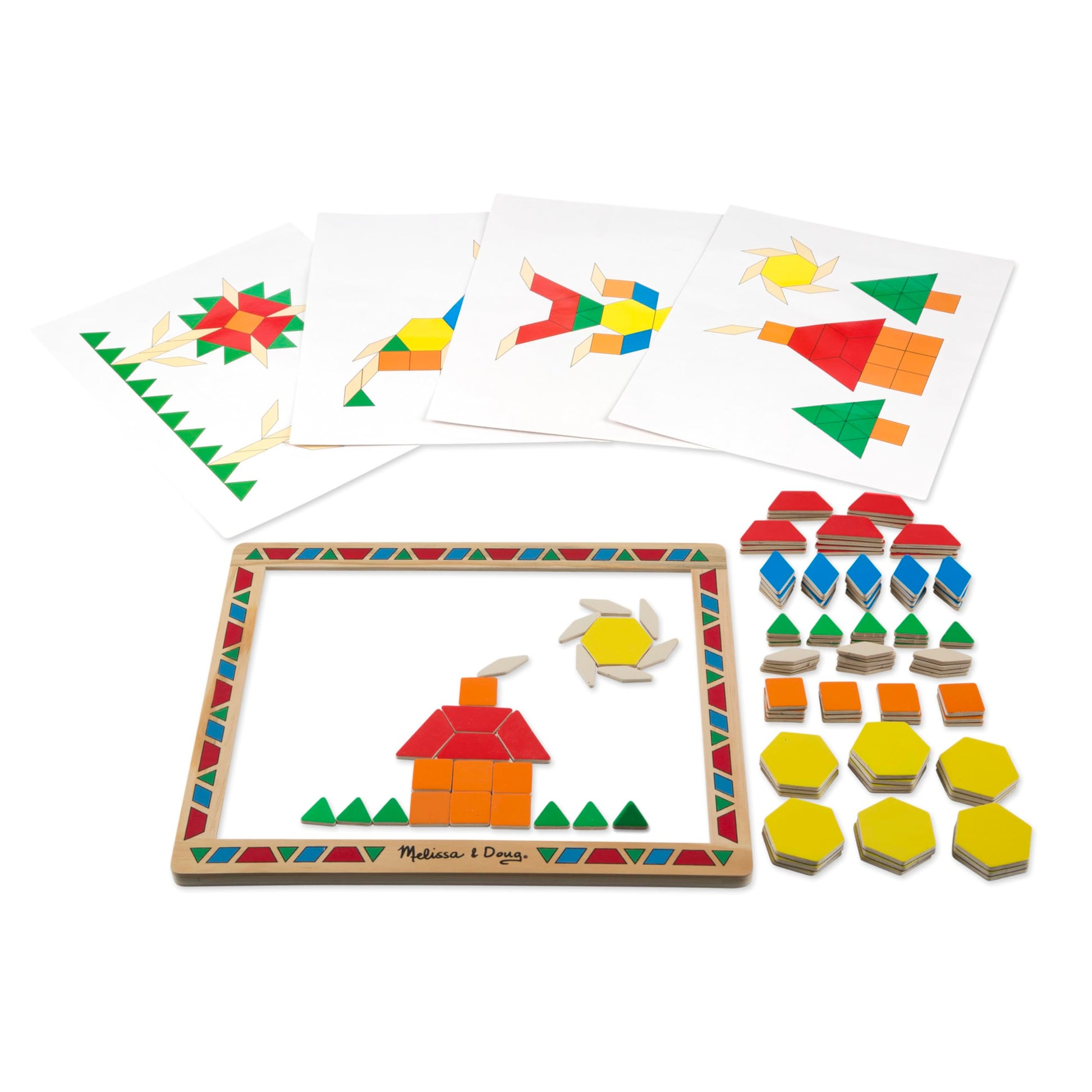 Melissa & Doug Deluxe Wooden Magnetic Pattern Blocks Set - Educational Toy with 120 Magnets and Carrying Case, Multi/None, 1 EA, English Only.