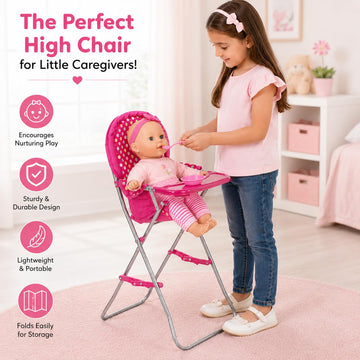 fash n kolor Baby Doll High Chair, Fits 18 inch Baby Dolls, Pink Color Toys High Chair for Dolls
