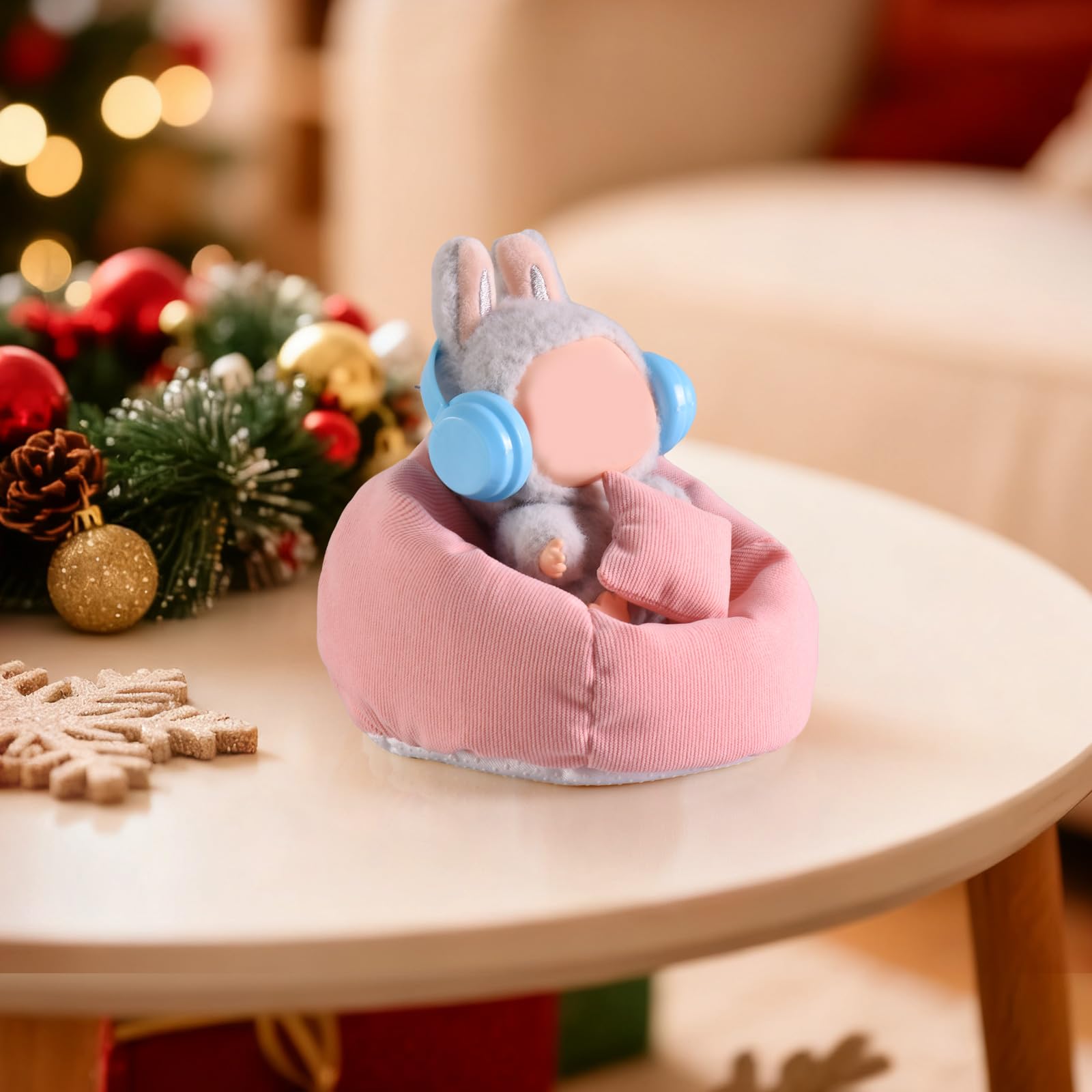 Ciunura Doll Car Seat for LABUBU, Handmade Bean Bag Sofa with Blue Earphone, Anti-Slip Bottom?Cute Dispaly Accessories for 5.9-6.7in Dolls(Pink)