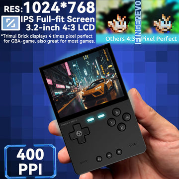 FINGEREVO Trimui Brick Handheld Game Console 3.2-inch 1024 * 768 IPS Screen 3000mAh Trimui-brick Opensource System with Portable Case and Screen