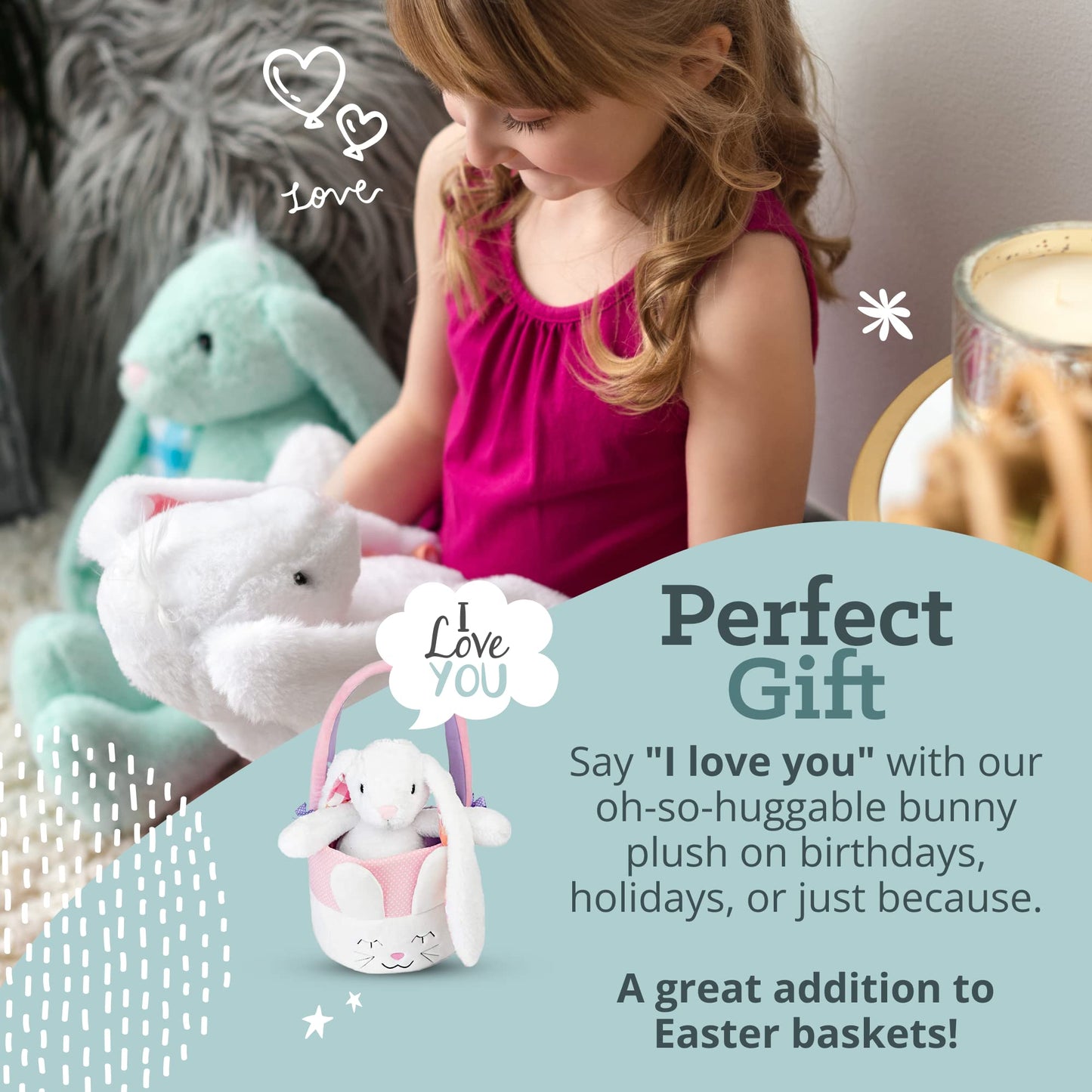 Plushible Easter Bunny Stuffed Animal, 18" (Snow White) - Plush, Soft Embroidered Stuffed Bunny Toy for Kids, Newborns, Boys & Girls, Cuddly