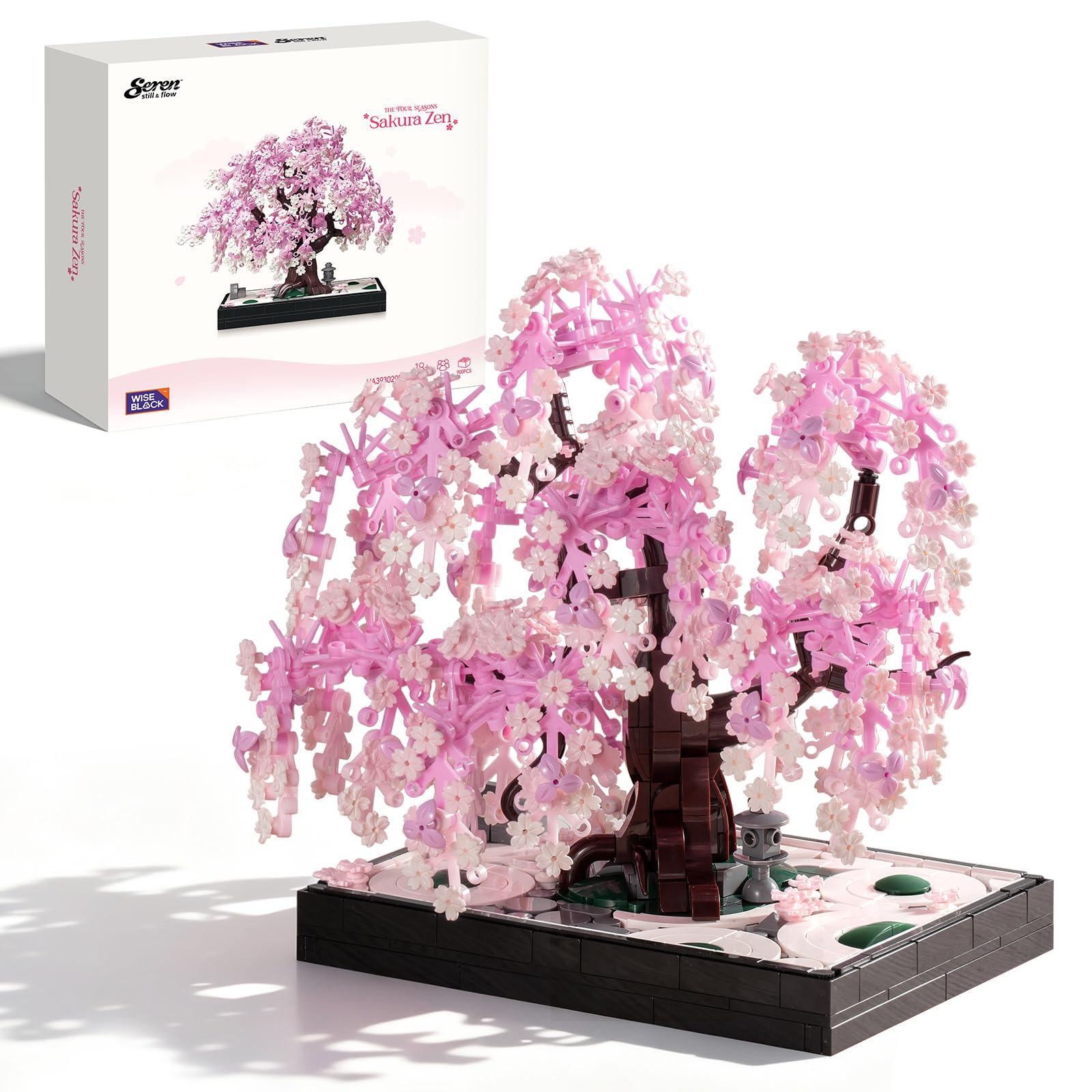 Wise Block Cherry Blossom Bonsai Building Set for Adults, Ages 18+, Pink Sakura Tree Artificial Plant for Home, Office or Bedroom Decor, Botanical