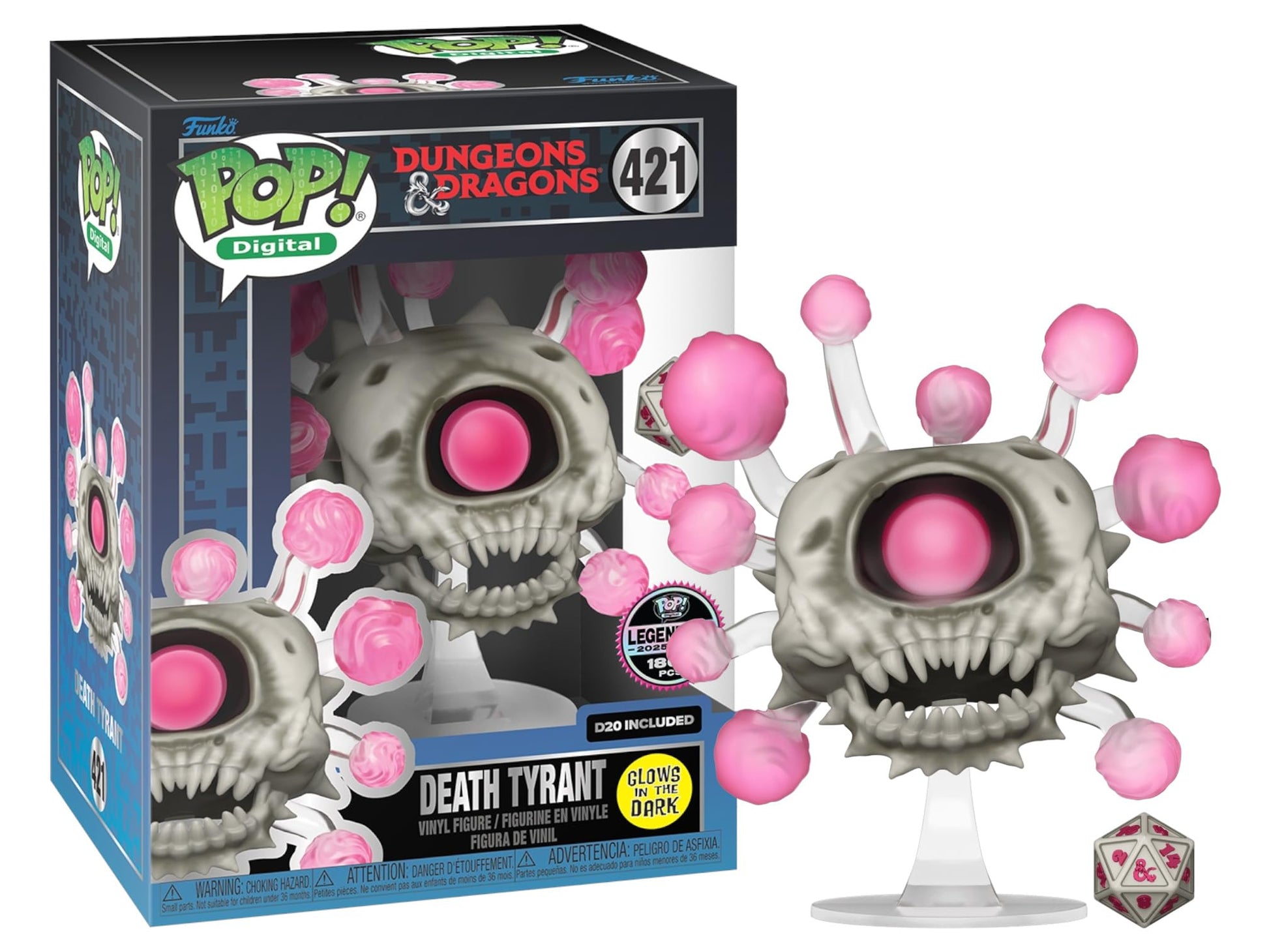 Funko Pop! Digital Dungeons & Dragons Death Tyrant Vinyl Figure #421, Glow in the Dark, with D20, NFT Legendary