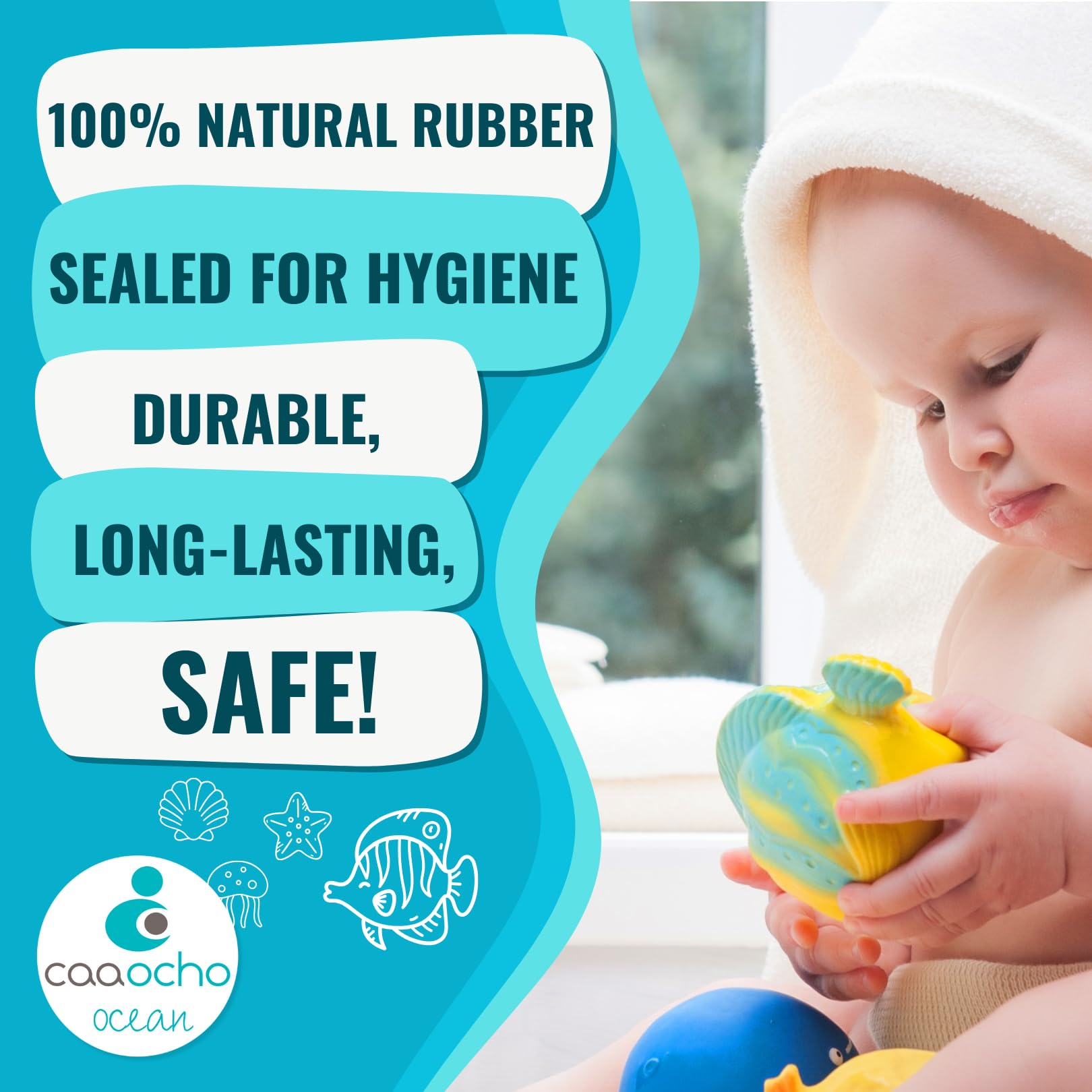 CaaOcho Pure Natural Rubber Bath Toy - La The Butterfly Fish Baby Toy - Hole Free Bath Toys, BPA Free Bath Toys for Infants, Without Holes Sealed