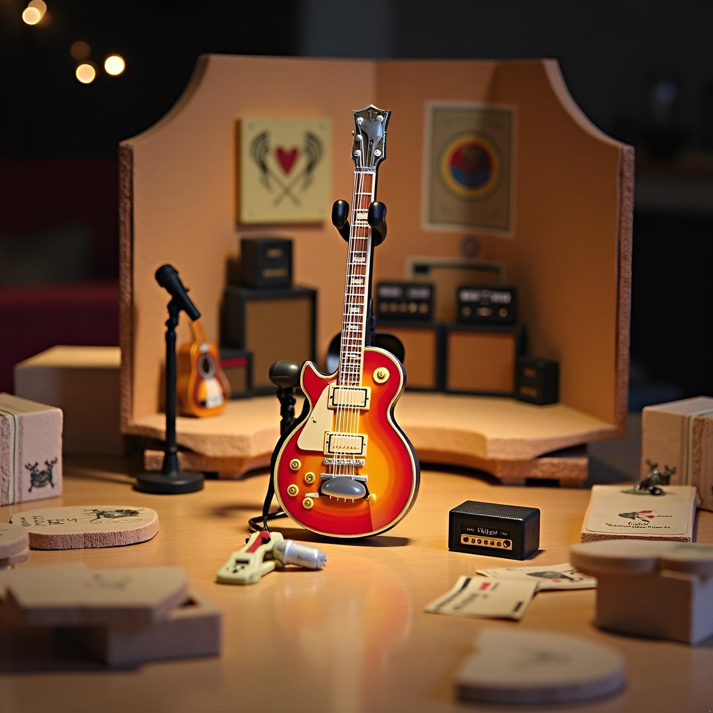 1Pc Miniature Guitar 1:12 Dollhouse Miniature Instrument Guitar Model Multifunction Decorative Ornament for Home Festival Holiday Party Decor