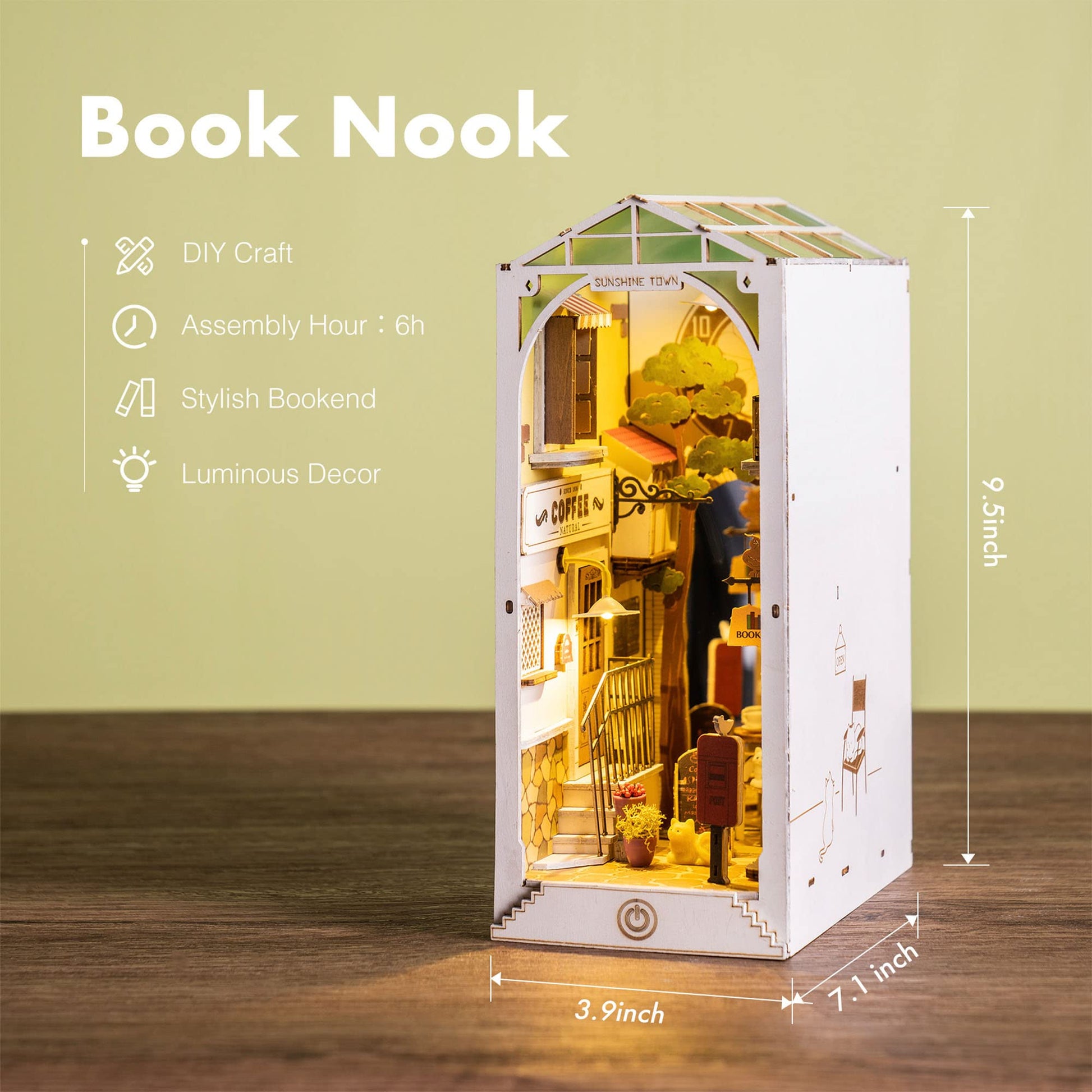 Rolife DIY Book Nook Kit Sunshine Town, DIY Miniature Booknook Kit Creative Decorative Bookend Bookshelf Insert 3D Puzzles for Adults