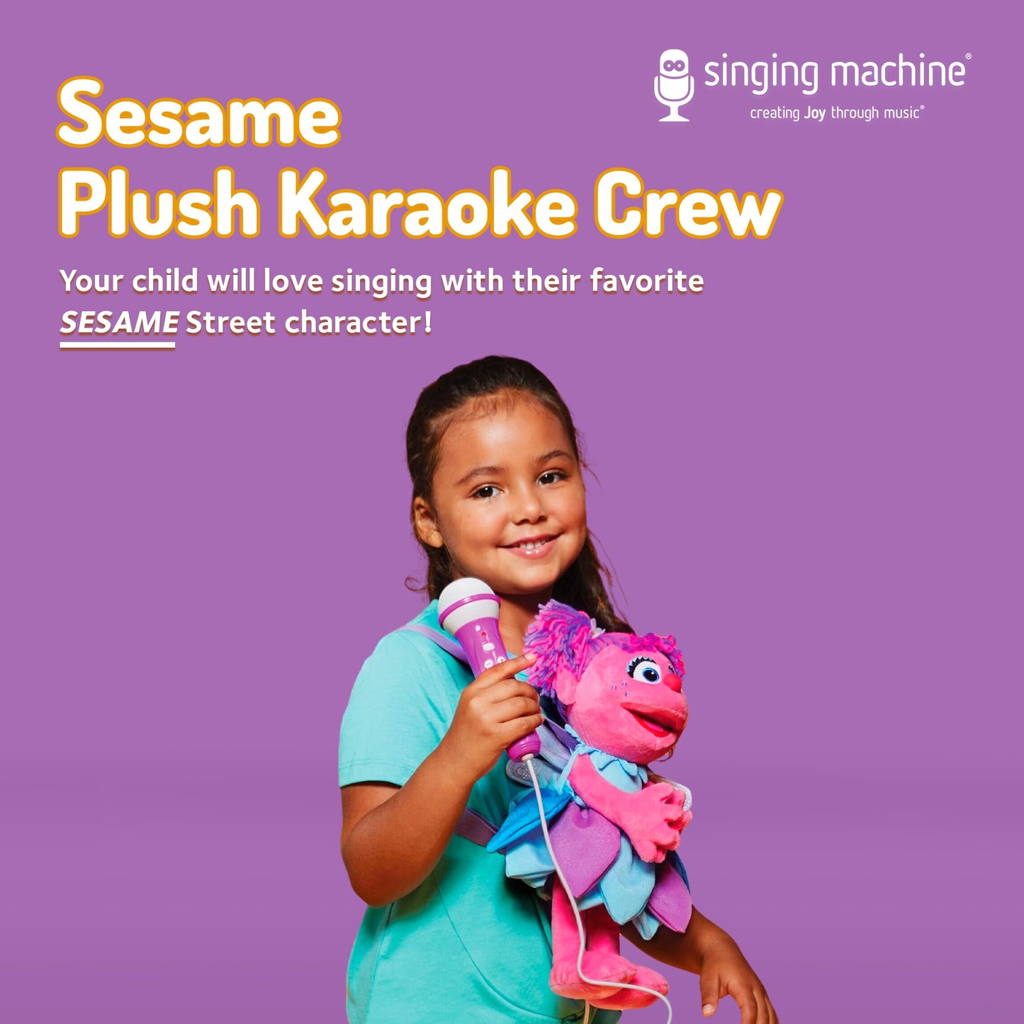 Singing Machine Karaoke Plush Sesame Street Toys (Abby Caddaby Plush Toy) - Adjustable Carrying Straps - Sing-Along Built-in Real Working Microphone &