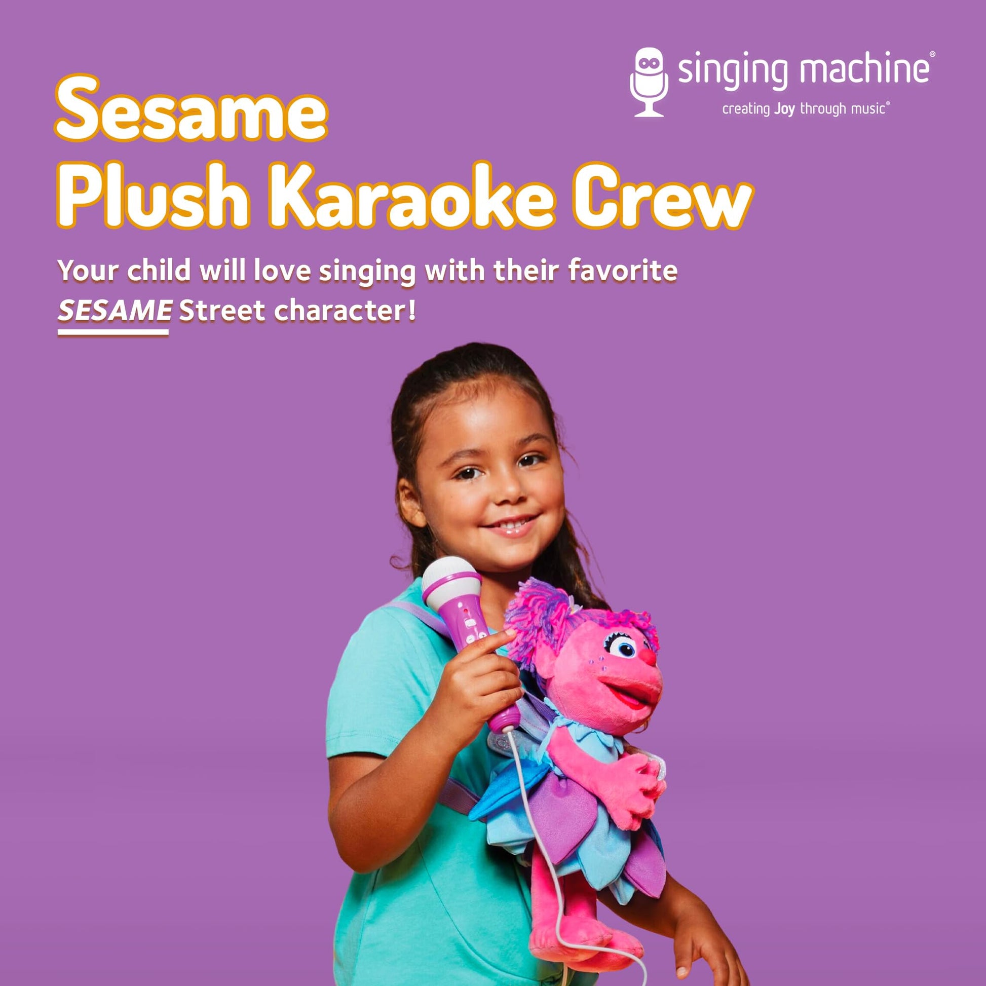 Singing Machine Karaoke Plush Sesame Street Toys (Abby Caddaby Plush Toy) - Adjustable Carrying Straps - Sing-Along Built-in Real Working Microphone &
