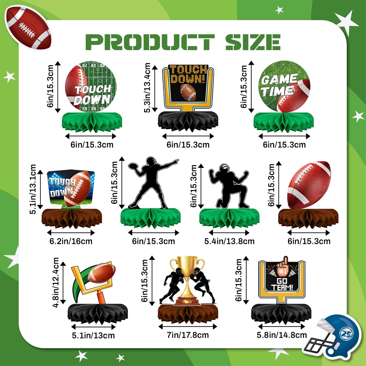 Football Party Table Decorations | Football Birthday Honeycomb Centerpieces Table Toppers | Game Day Party Table Decor Centerpiece Ornaments Supplies