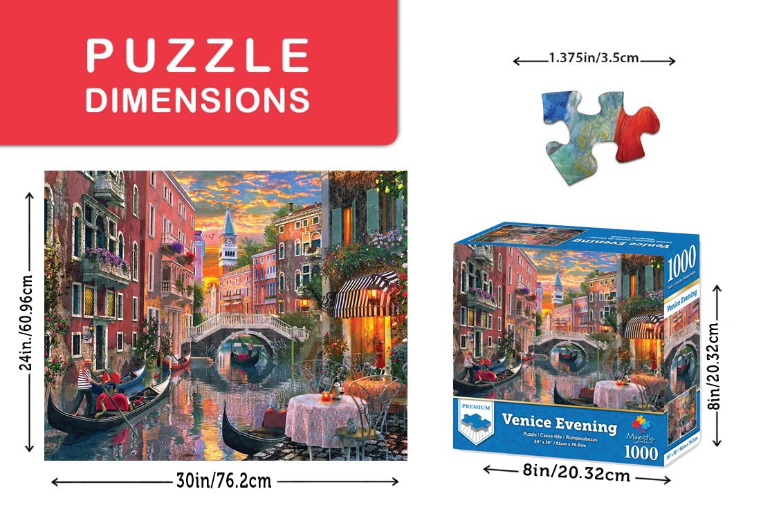 Majestic by Springbok - Venice Evening - 1000 Piece Jigsaw Puzzle Illustration of Venice Canal at Sunset