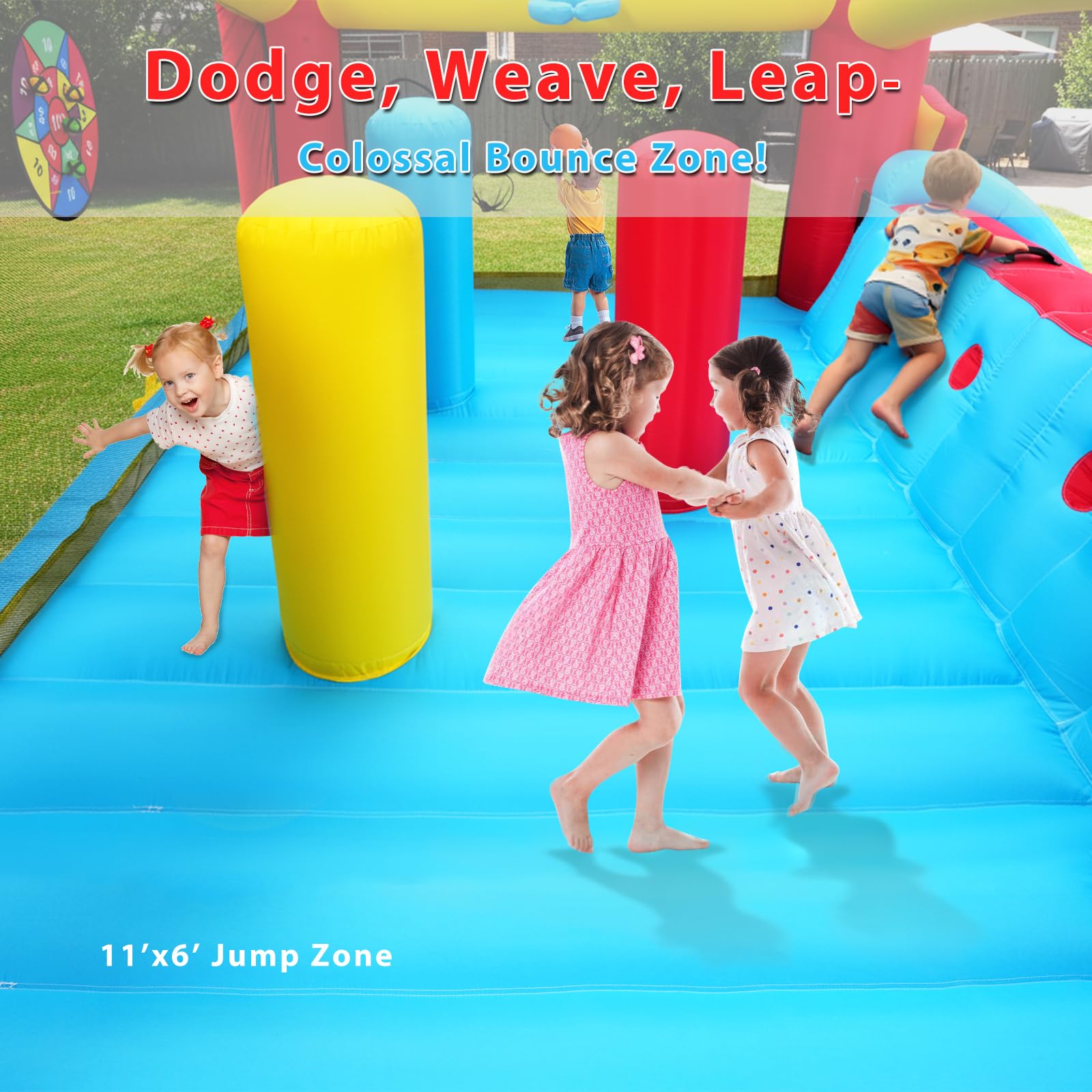 Inflatable Bounce House for Big Kids, 13.4x13 FT Large Bouncy Castle Upgraded Extra-Wide Slide, Blow Up Jumping Bouncer with Obstacle Poles & Target