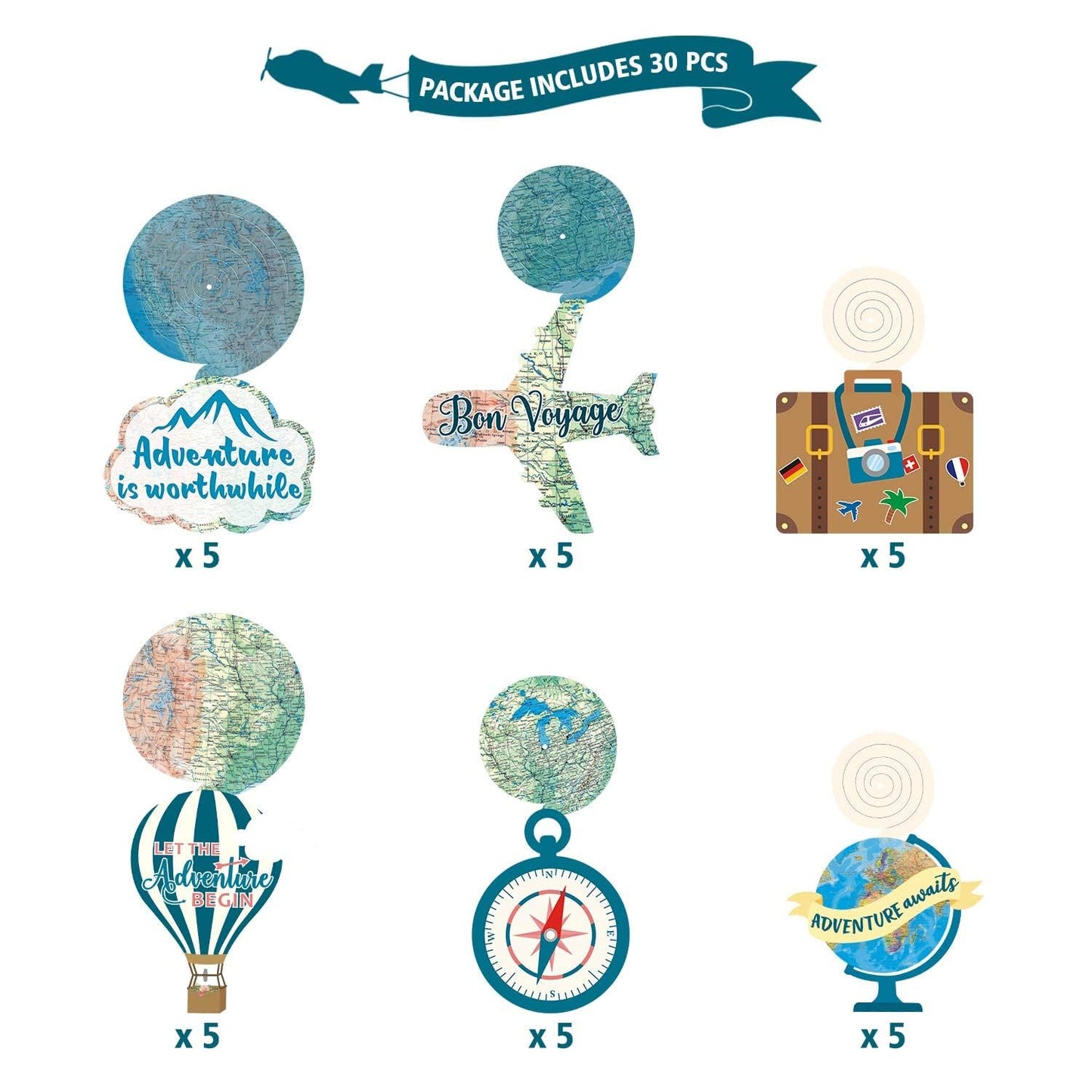 Travel Themed Party Decorations 30 PCS Travel Themed Hanging Swirl Let The Adventure Begin Adventure Awaits Bon Voyage Party Decorations Farewell