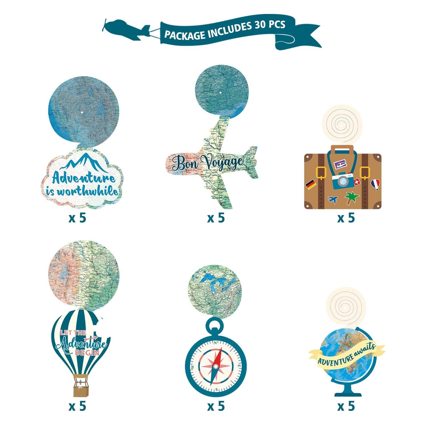 Travel Themed Party Decorations 30 PCS Travel Themed Hanging Swirl Let The Adventure Begin Adventure Awaits Bon Voyage Party Decorations Farewell