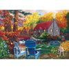 Bits and Pieces - 500 Piece Jigsaw Puzzle for Adults - by The Lake in The Fall - Autumn Leaves Cabin Dog Tree Row Boats Forest Nature Jigsaw Puzzle by