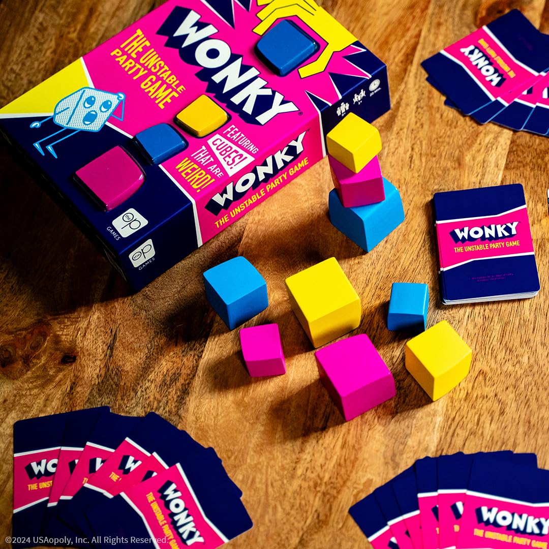 Wonky: The Unstable Party Game, An Abstract Strategy and Dexterity Wooden Block Stacking Game for All Ages, Tower Balancing Game, 9 Colorful Wooden