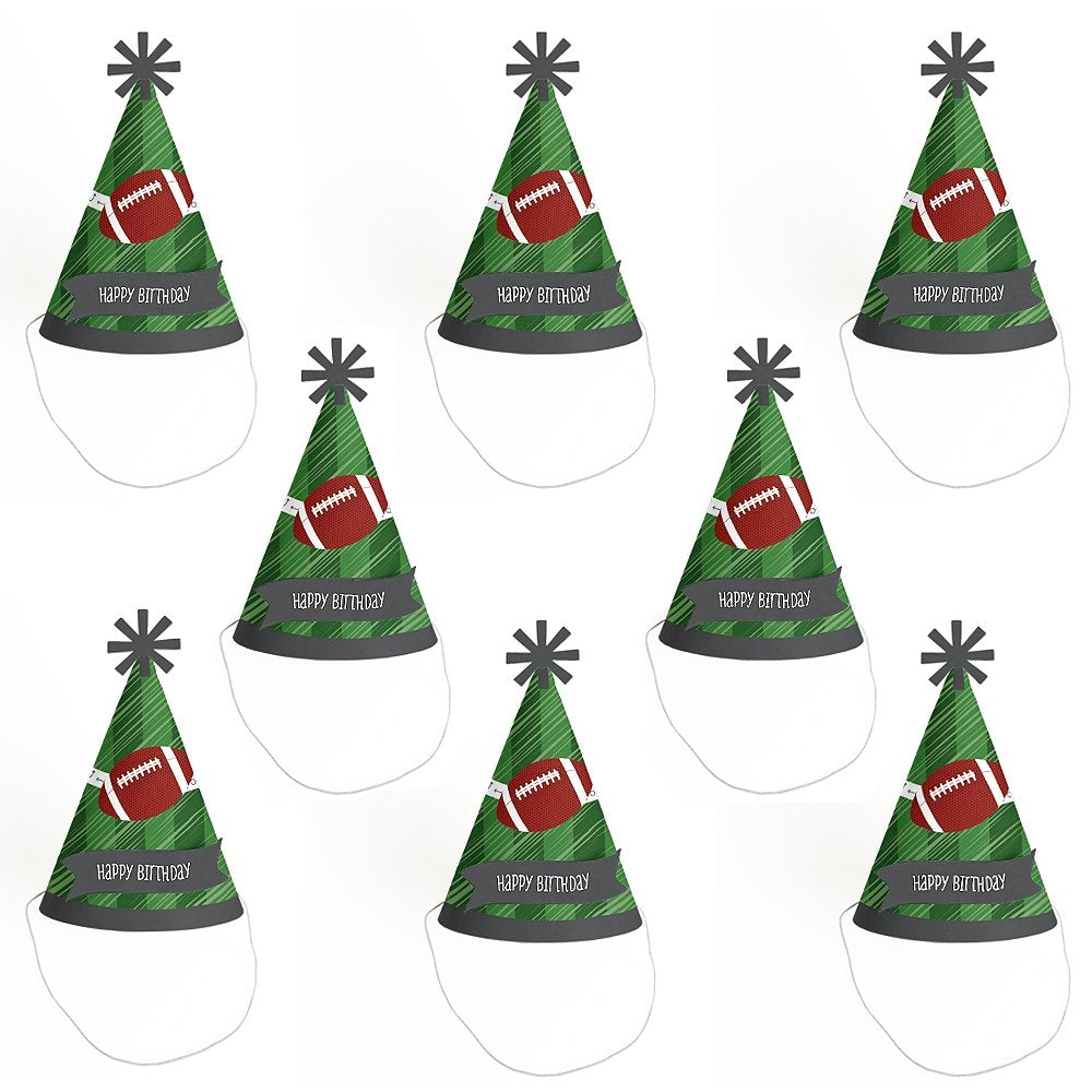 Big Dot of Happiness End Zone - Football - Cone Happy Birthday Party Hats for Kids and Adults - Set of 8 (Standard Size)