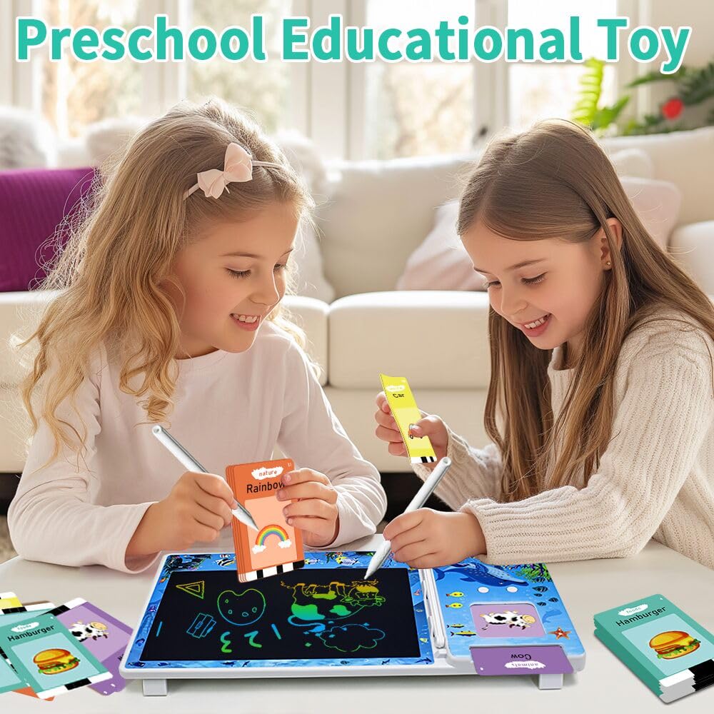 DKQFOO 2-in-1 LCD Writing Tablet & Talking Flash Cards for Kids