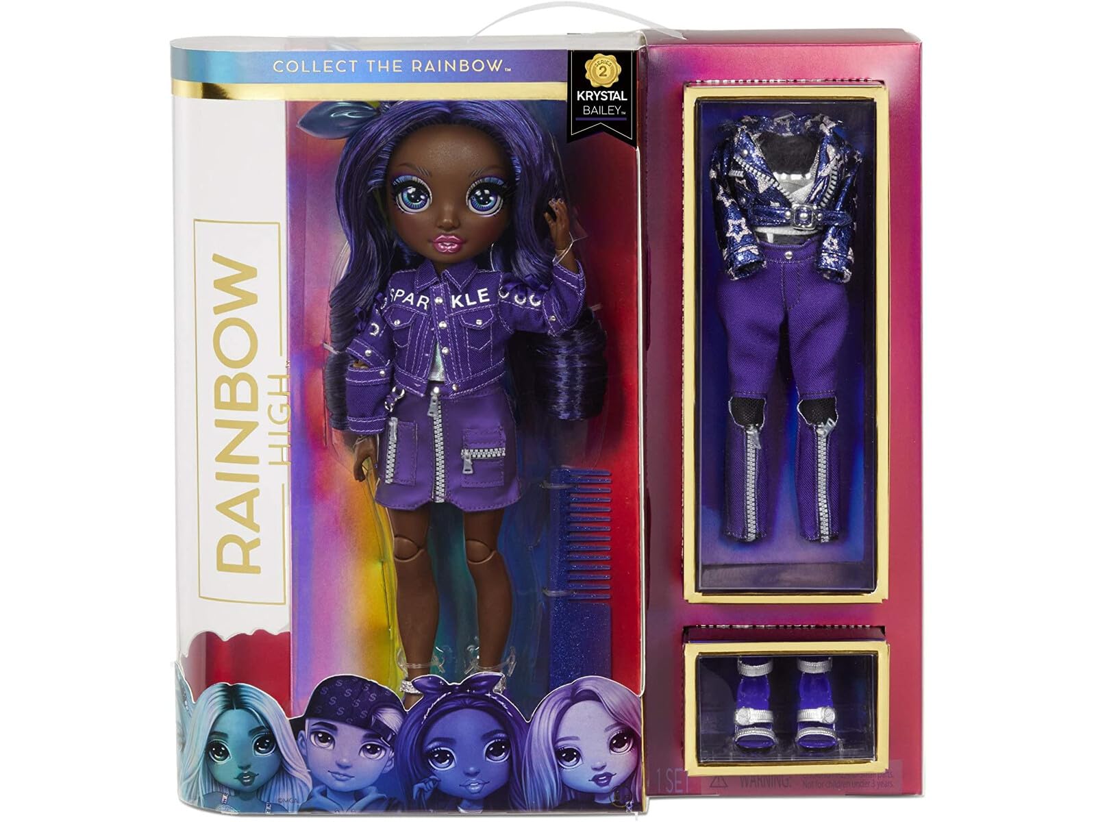 Rainbow High Krystal Bailey - Indigo (Dark Purple) Fashion Doll with 2 Outfits to Mix & Match and Doll Accessories, and Toy for Kids 6-12 Years Old