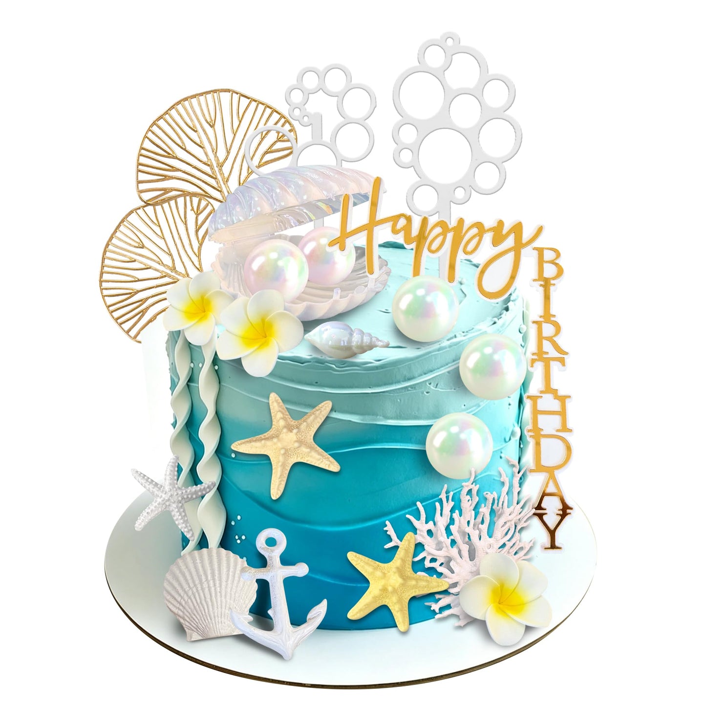SeaShell Cake Decorations Under The Sea Cake Toppers with Starfish Shell Balls Coral for Summer Beach Birthday Supplies